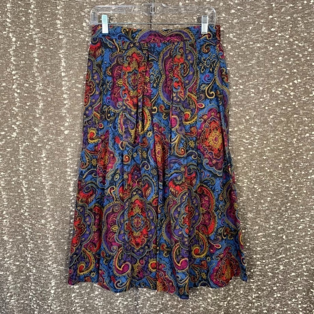 Vintage Item Eyes Pleated Midi‎ Skirt Boho Artsy Cottage Women's Small